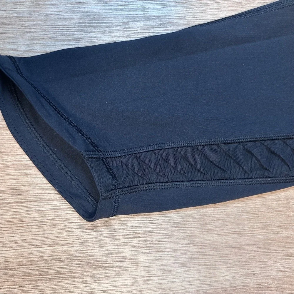 Lululemon Athletica Black Sharp Turns Crop Shirred Ruched Mesh Leggings Size 10